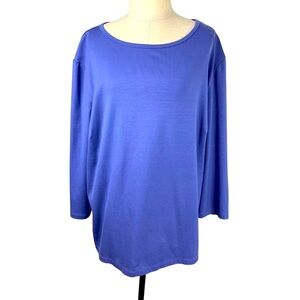 Lafayette 148 NEW TOP 3X  purple 3/4 sleeves round/scoop neck 48 ch relaxed stre